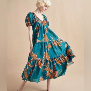 {La Ligne} Othile Floral Scoop Neck Cotton & Silk Dress, Size L